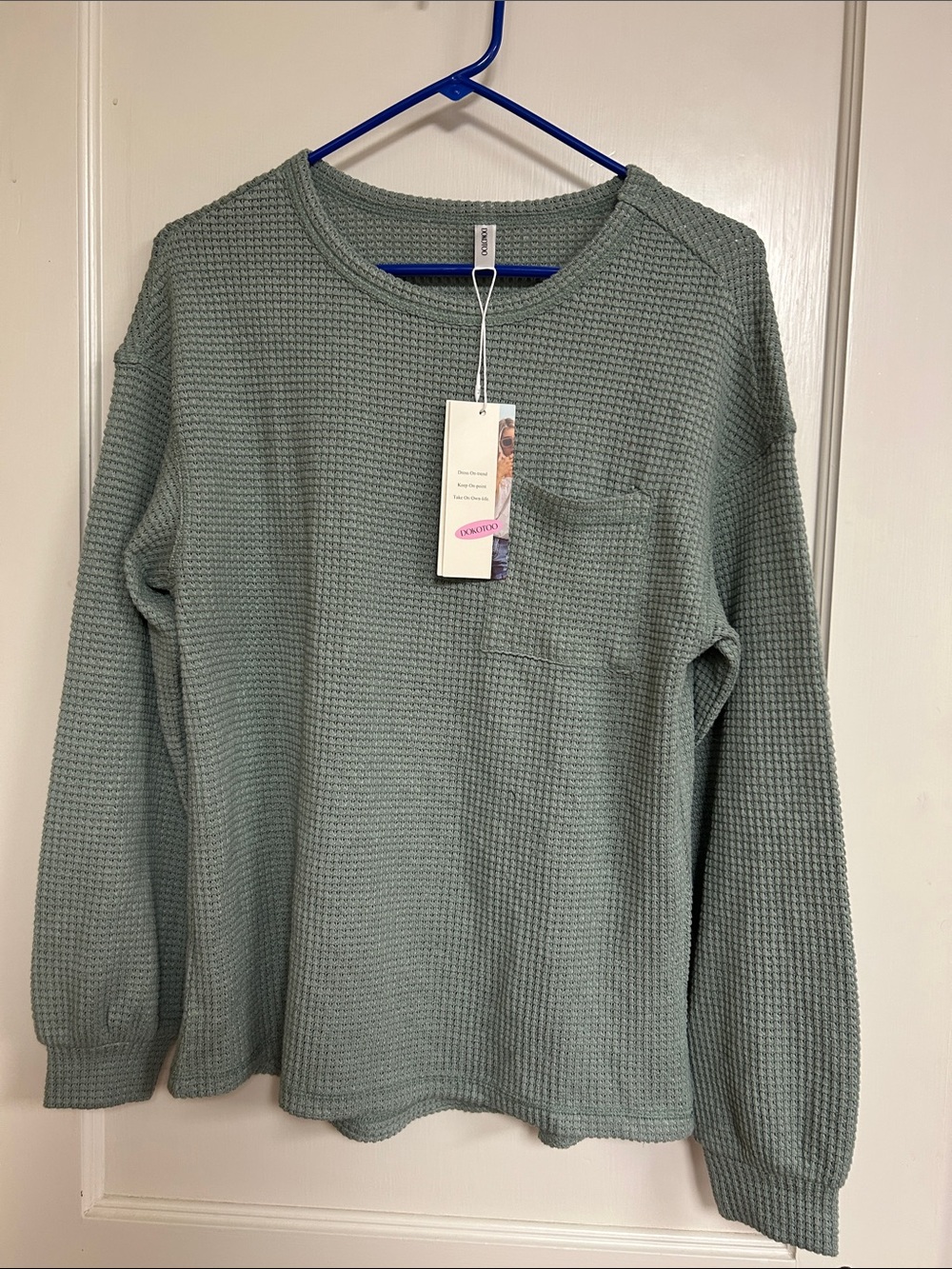 Waffle Knit Crewneck Sweater in Sage Green-Small-NWT